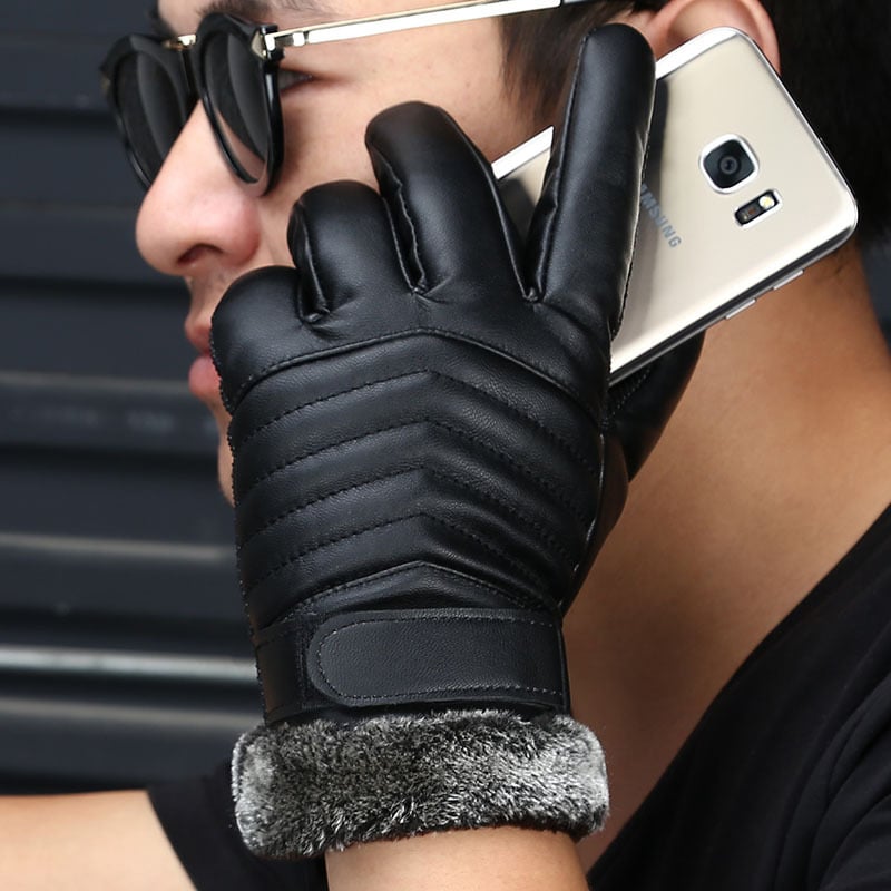 BWNK men's winter leather gloves, touchscreen compatible