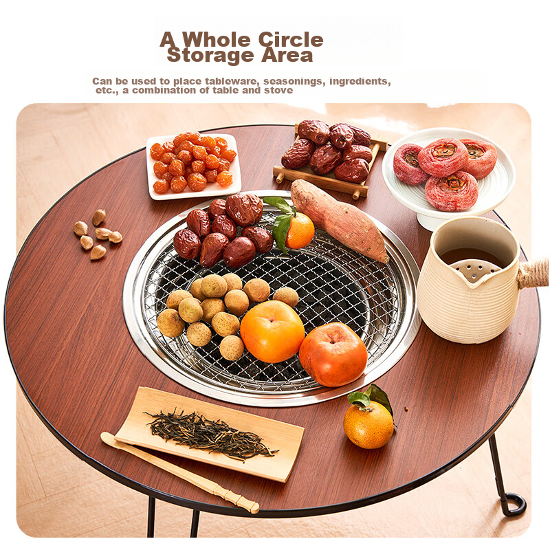 Suncojia Round Table Grill with Tea Brewing and Charcoal Stove