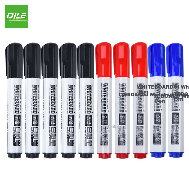 DiLe Erasable Whiteboard Markers - Black, Pack of 10