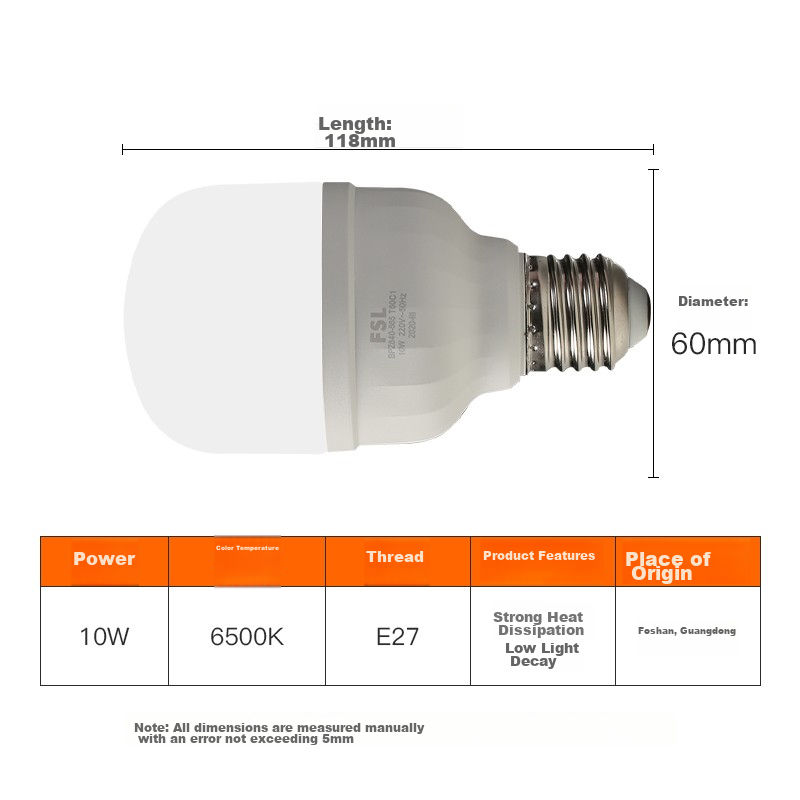 FSL 38W High-Power LED Bulb, E27 Base, 6500K Cool White
