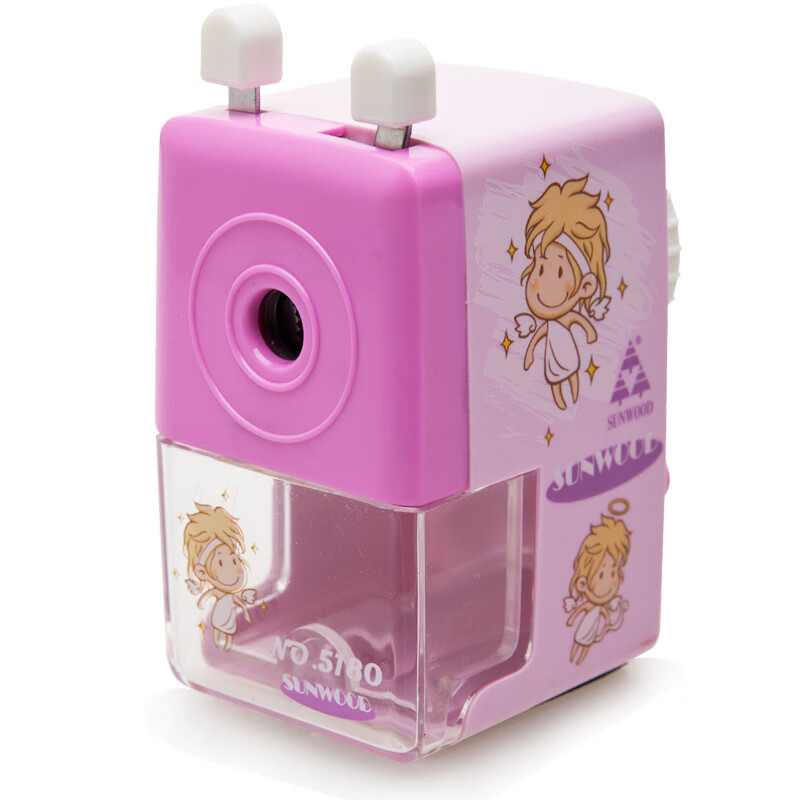 Sunwood cartoon hand-crank pencil sharpener for students, pink