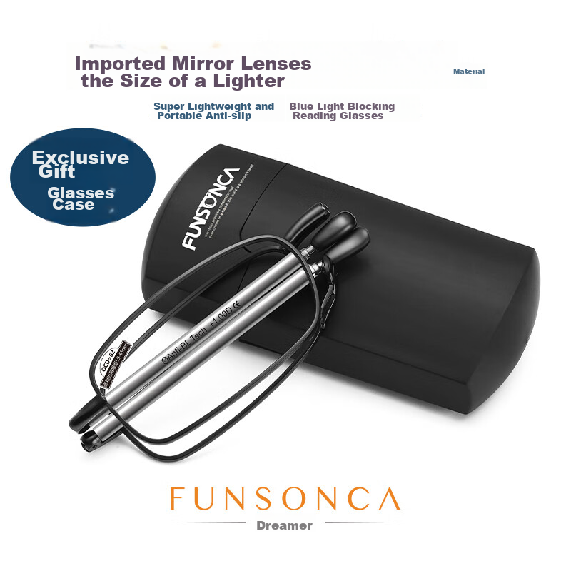 Funsonca Red Reading Glasses 250° Blue Light Block