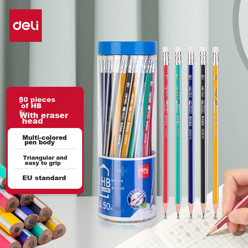 deli 10pc 2b striped wooden hex pencils with eraser