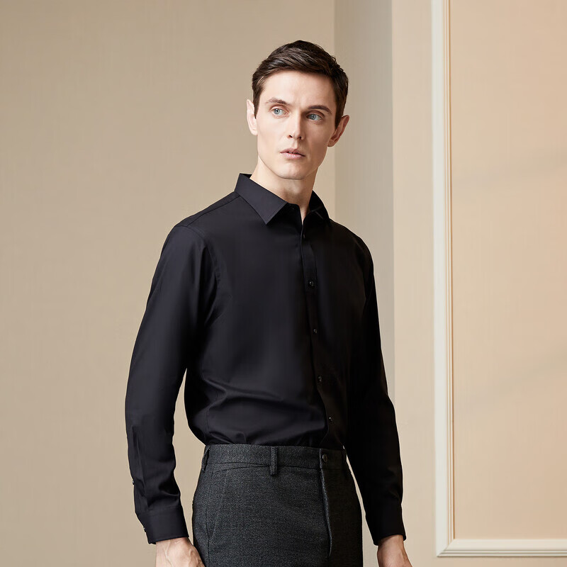 Youngxor Men's All-Season Shirt, Black 40