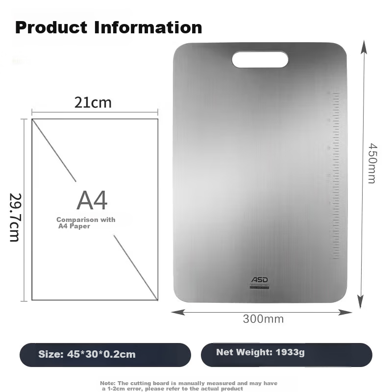 ASD Stainless Steel Cutting Board, Antibacterial & Anti-Mold, Medium Size