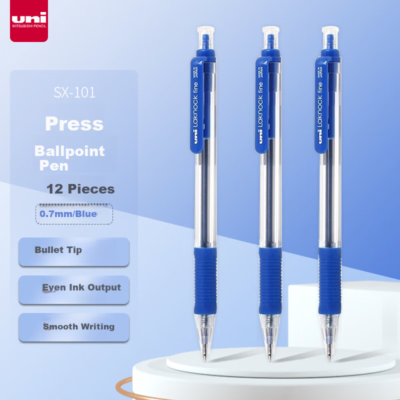 uni Mitsubishi Smooth Ballpoint Pen Set, 0.7mm Blue