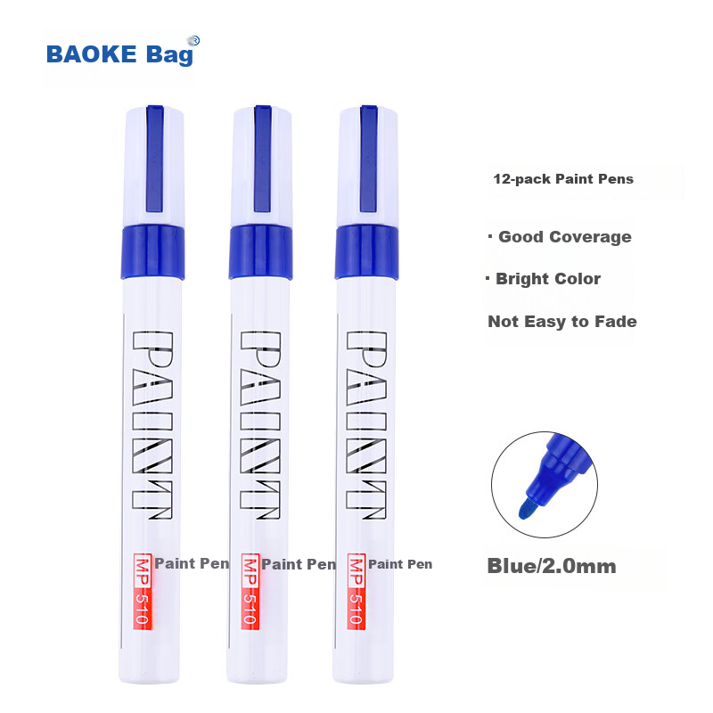 BAOKE MP510 Blue Oil-Based Marker Pens Set, Perfect for Signing, Notes & Graffiti