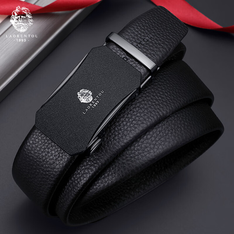 LAORENTOU Men's Business Belt - Top-Grain Leather, Alloy Buckle, Gift for Father or Boyfriend
