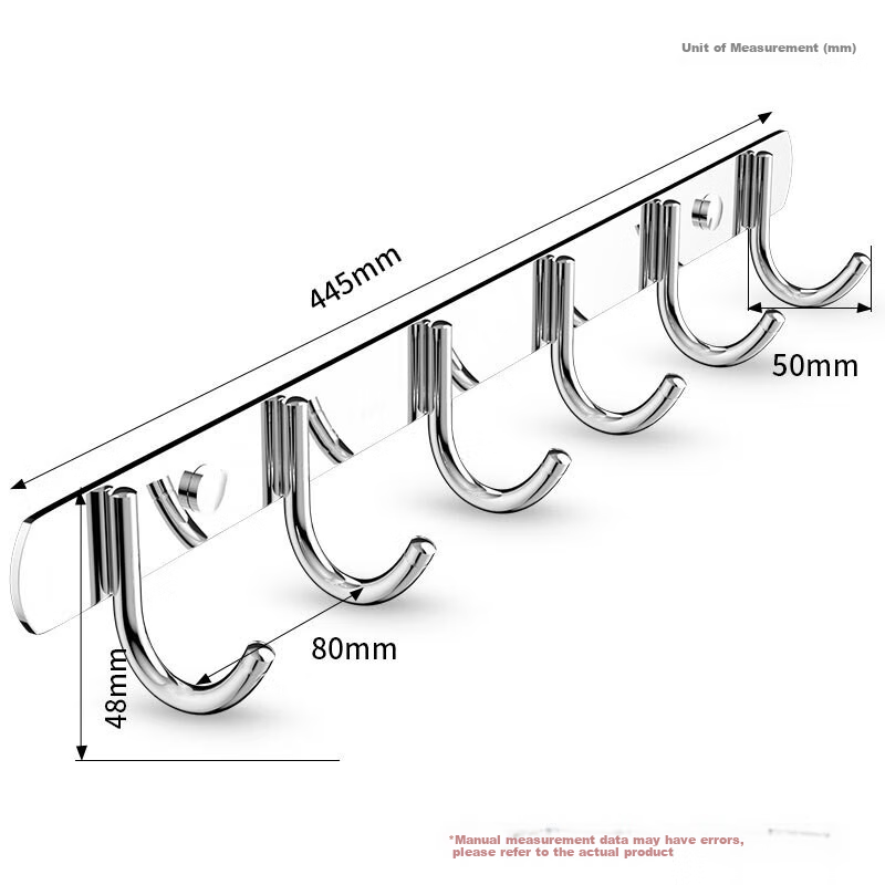 Mengting Stainless Steel Adhesive Hooks, 6 Pack