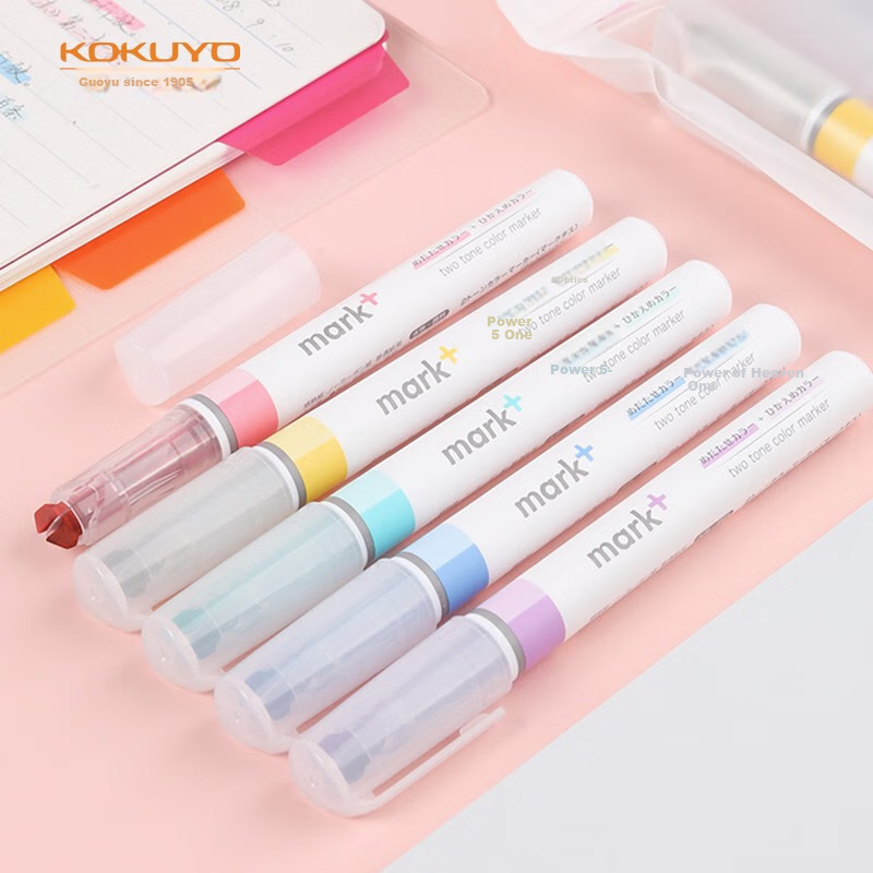 kokuyo mark+ dual-tip highlighter pen set for students