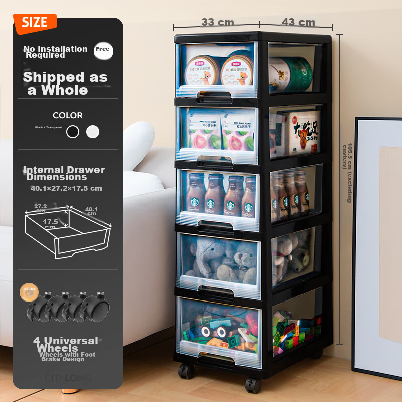 Citylong 7-Tier Plastic Storage Cabinet with Wheels