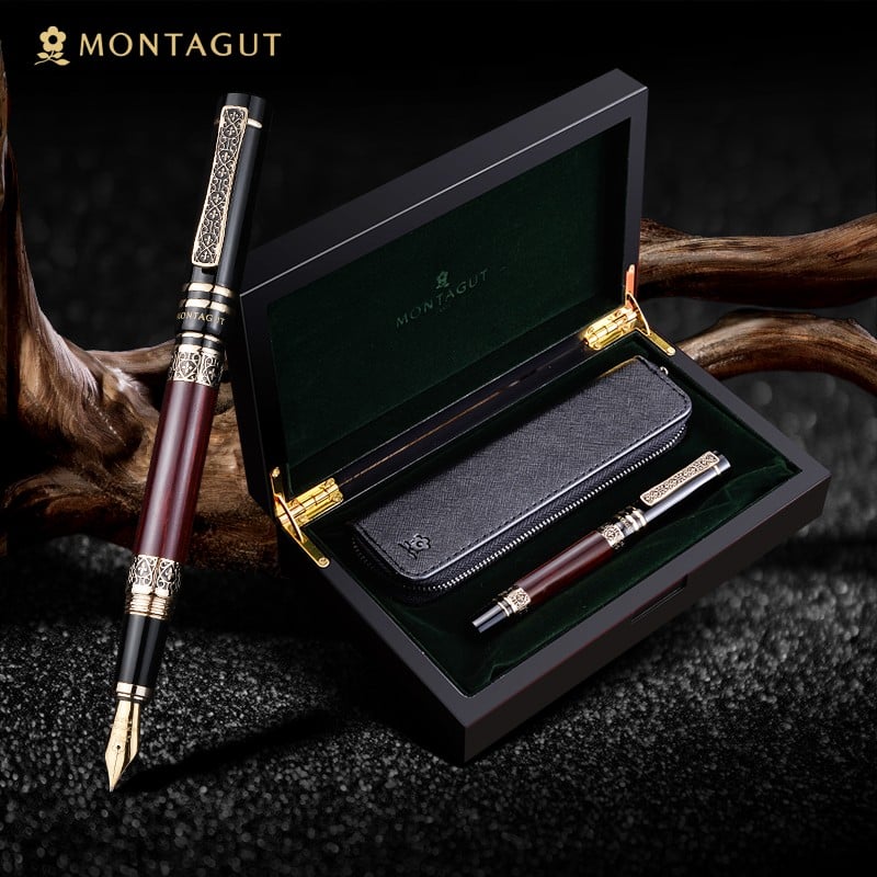 montagut high-quality fountain pen gift set with leather pouch