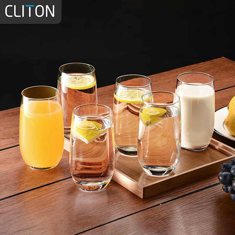 cliton 375ml glass water cups 6 pack
