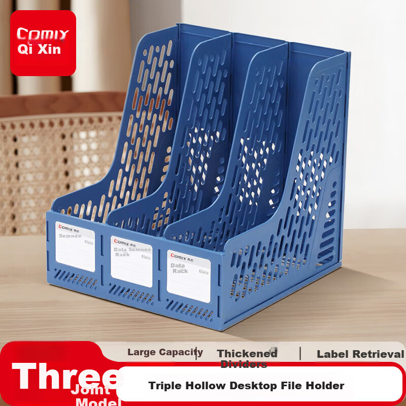 comix three-tier hollow desktop file organizer, black