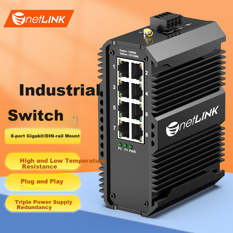 netLINK Industrial 8-Port Gigabit Ethernet Switch DC12V-54V DIN Rail