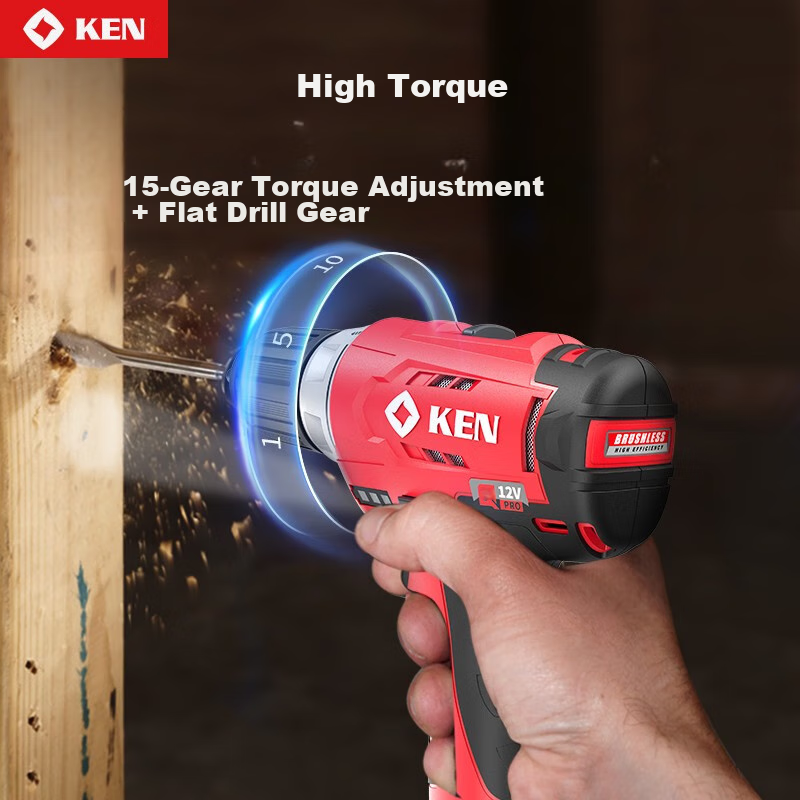 ken 12v brushless lithium drill, 30nm torque, 2.0ah battery
