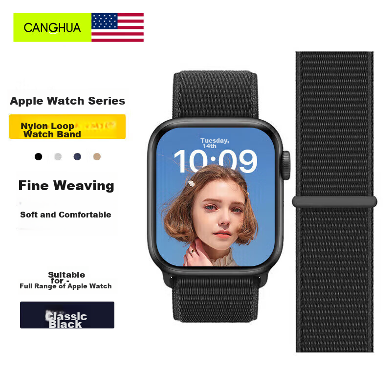 CangHua Nylon Apple Watch Band for Ultra 3/8/7 - Black