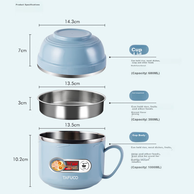 TAFUCO 304 Stainless Steel Insulated Noodle Bowl