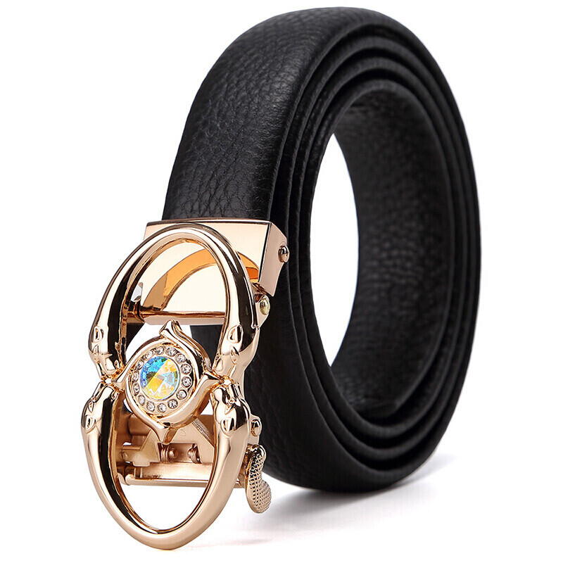 Crocodile women's automatic buckle leather belt, top-grain cowhide, versatile business style