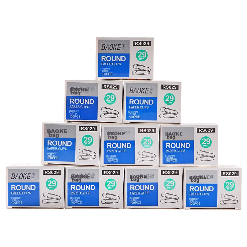 baoke rs029 quality paper clips, 29mm, 100 pieces per box, 10 boxes