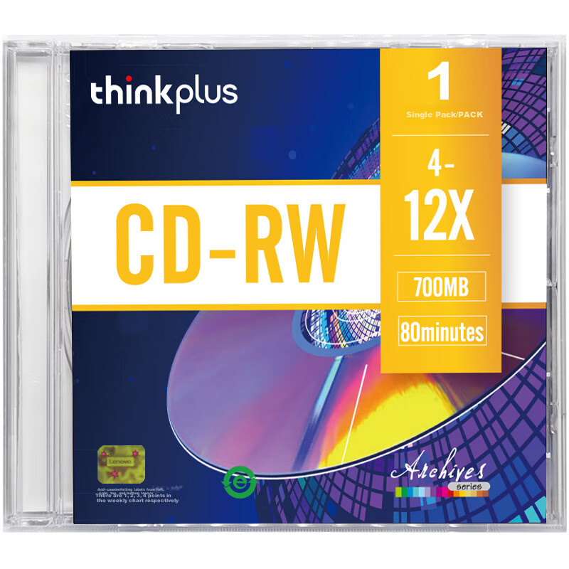 Lenovo CD-RW Rewritable Discs, 4-12x Speed, 700MB, Single Jewel Case