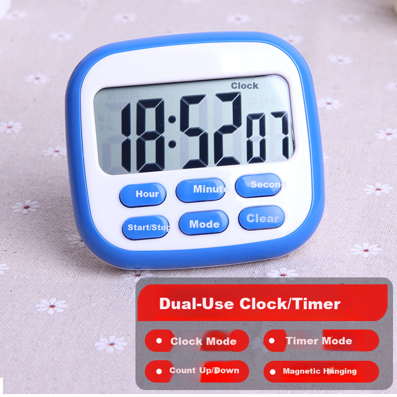 Hense Blue Magnetic Clock and Timer for Kitchen, Dorm, Kids Study