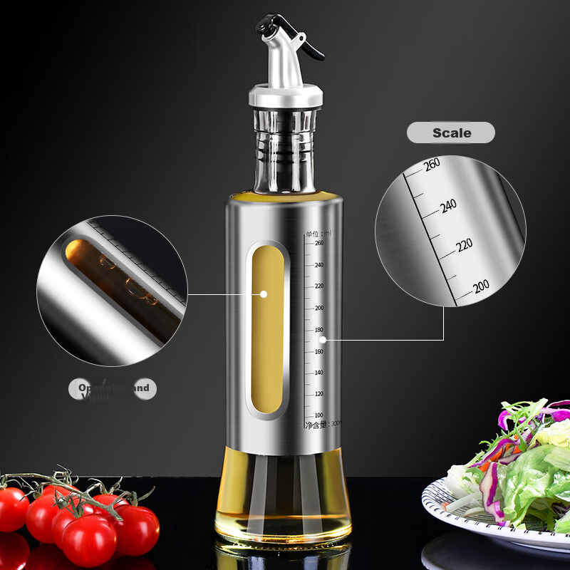Baijie 4-pack glass oil dispenser with stainless steel shell