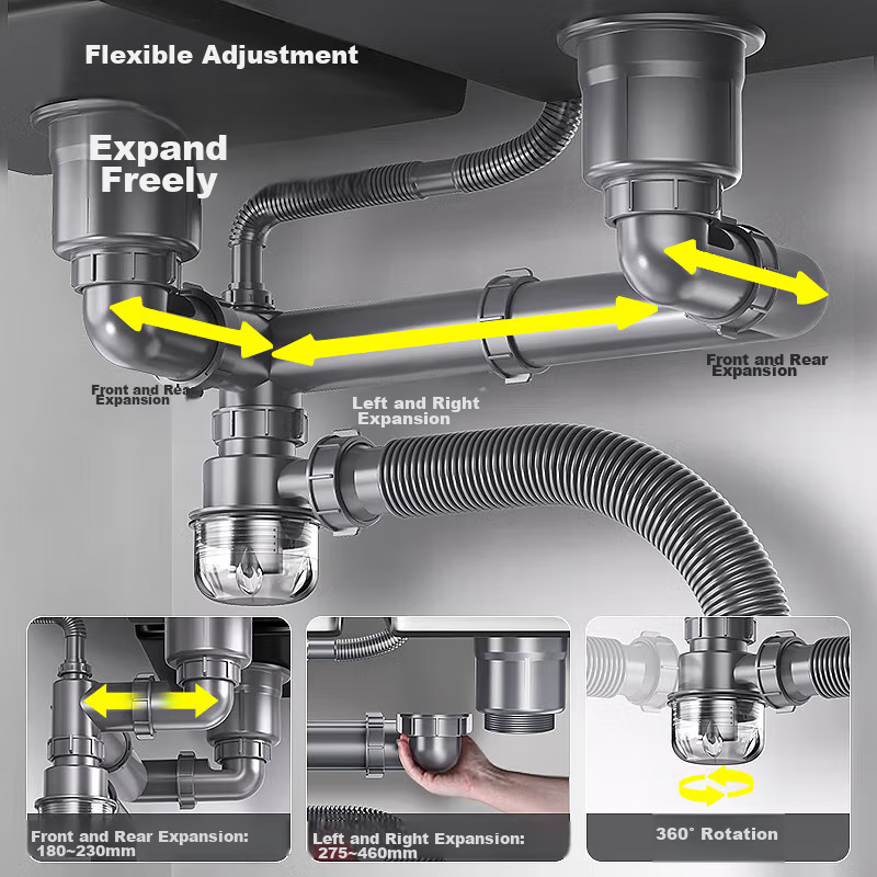 Muvi Odor-Proof Dual Sink Drain Kit with Accessories