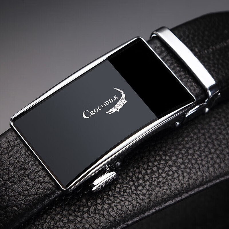 croc men's auto-buckle black leather belt