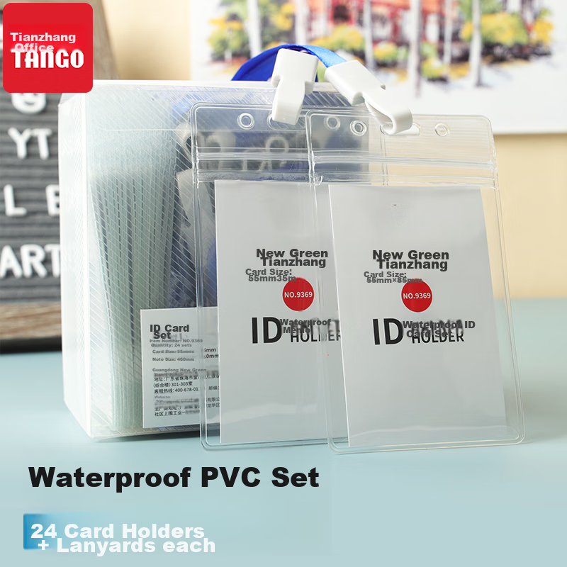Tango waterproof PVC ID card holders with lanyards, 24 pack