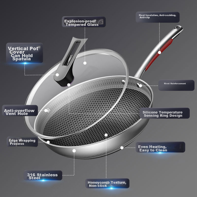 kbh 316l stainless steel honeycomb wok, 32cm