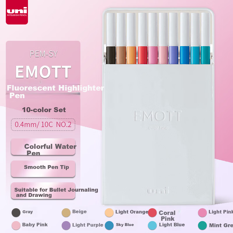 uni fluorescent marker pens 10-color set