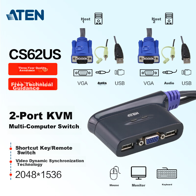 ATEN CS62US VGA KVM Switch with Audio Sharing