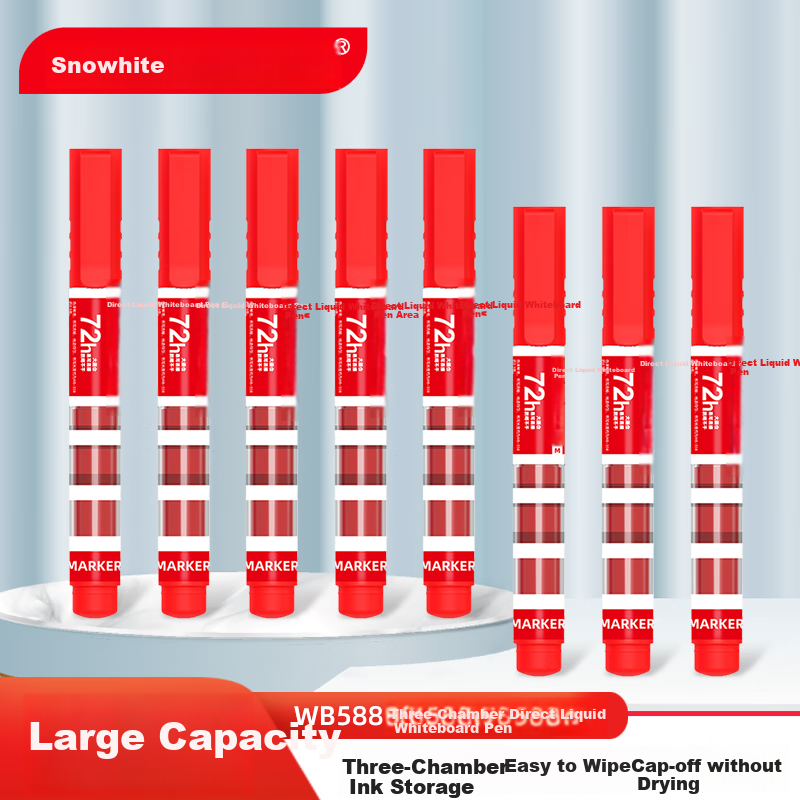 Snowhite 8-pack Red Liquid Whiteboard Markers with Easy-to-Erase Ink