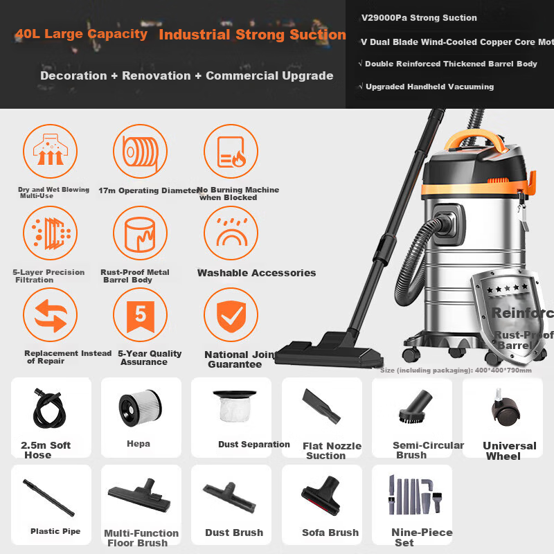 Royalstar 3000W Industrial Vacuum Cleaner for Commercial & Home Use