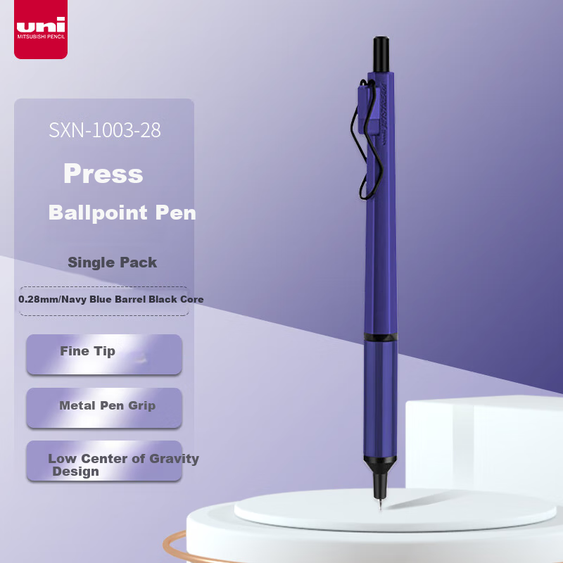 uni signo metal pen low center of gravity navy blue
