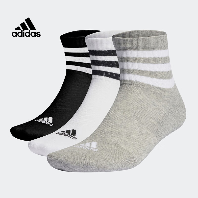 Adidas Unisex Sports Socks, 3-Pair Pack, Black, White, Gray