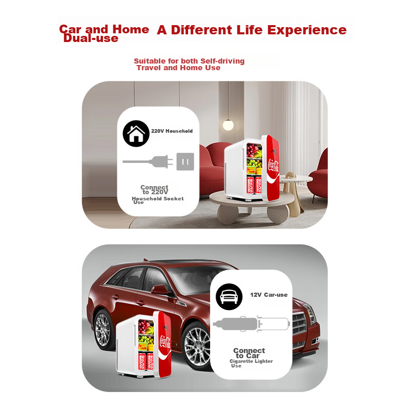 Coca-Cola 12L Car & Home Dual-Zone Mini Fridge