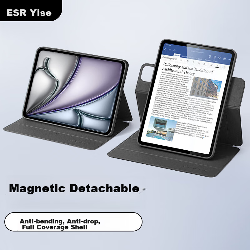 ESR iPad Air 4/5 Protective Case, 11-Inch New M3, Detachable Rotating Shockproof Stand, Black