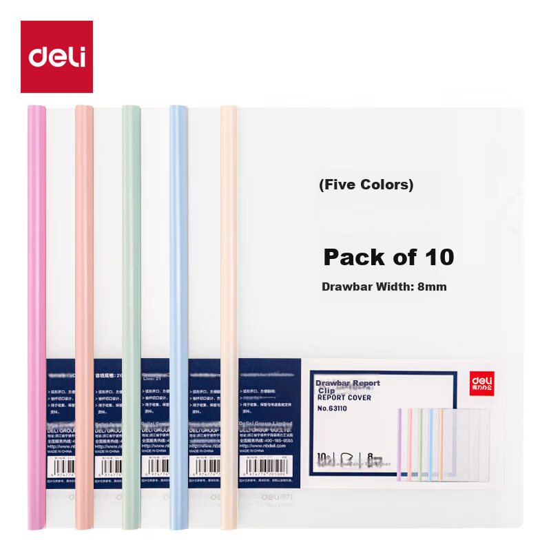 Deli 10-Piece A4 Water Drop Pull Rod File Folders, Macaron Color Series