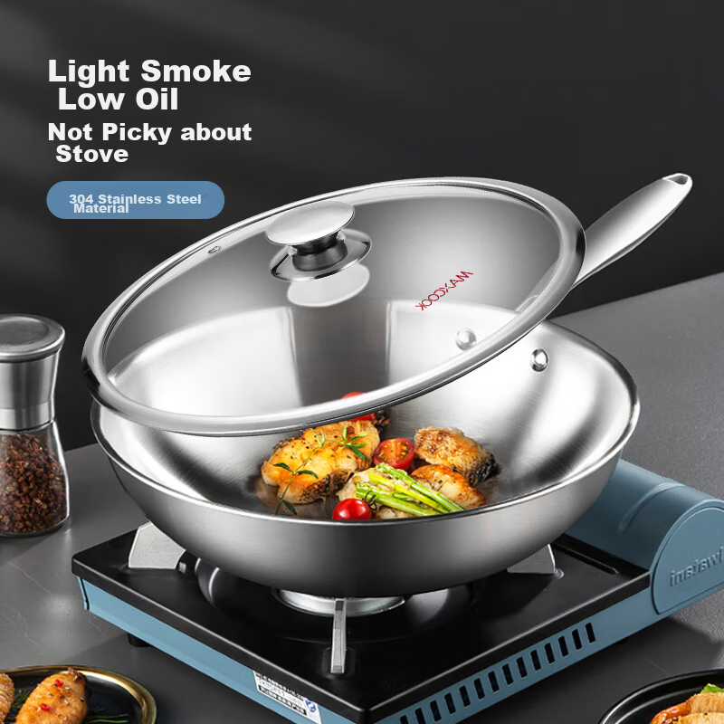 maxcook 304 stainless steel wok, 34cm multi-layer pan