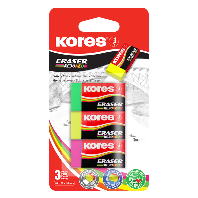 Kores - KE30 Neon Erasers - 3-pack (740313)