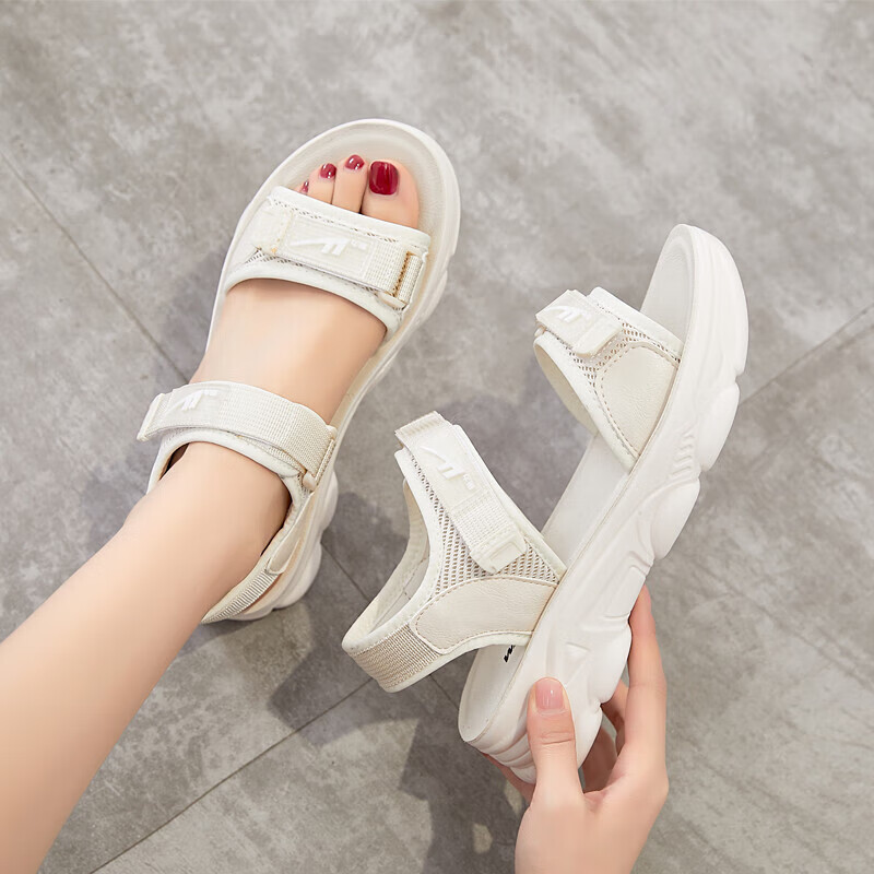 Warrior Women's Beige Casual Sandals with Velcro Straps