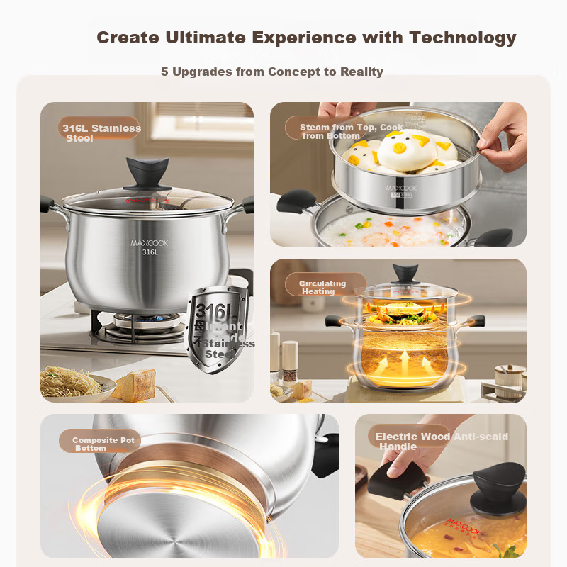 Maxcook 316L Stainless Steel Soup Pot for Induction Cooktops