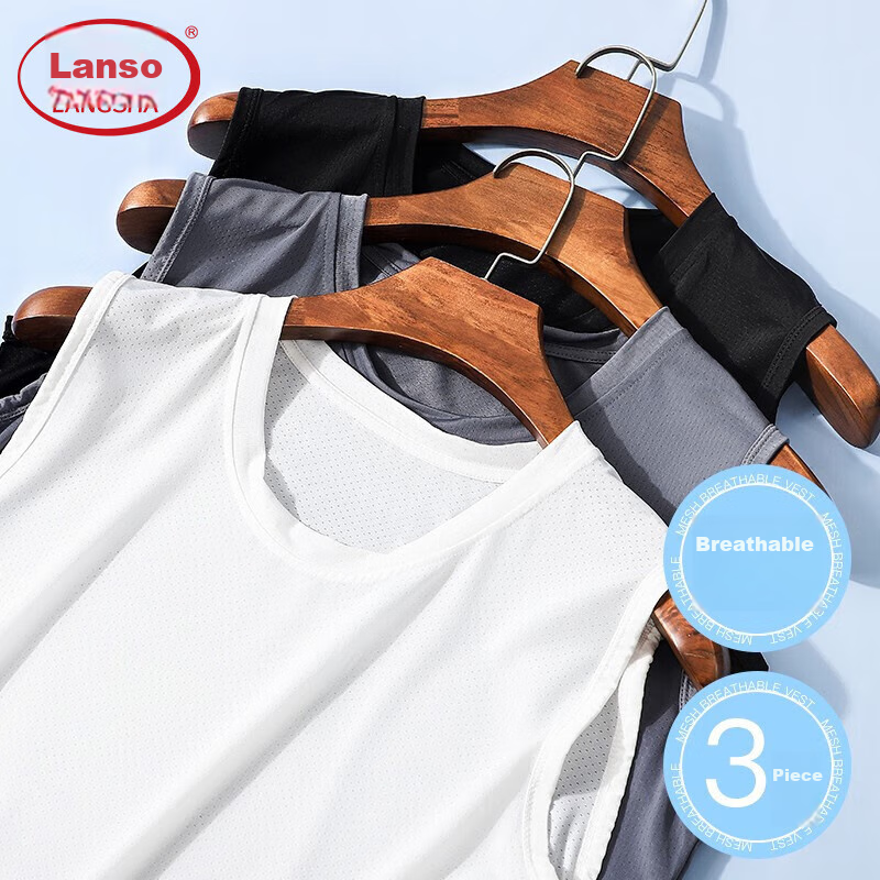 LangSha Men's Breathable Mesh Sports Tank Top 3-Pack