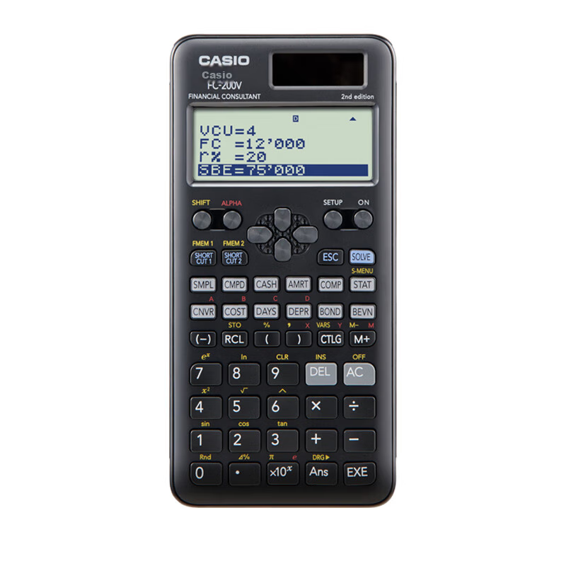 Casio FC-200V Financial Calculator - Solar & Battery Powered