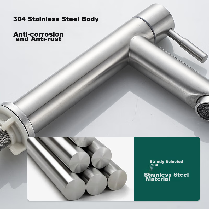 bsitn single cold quick-open 304 stainless steel bathroom sink faucet