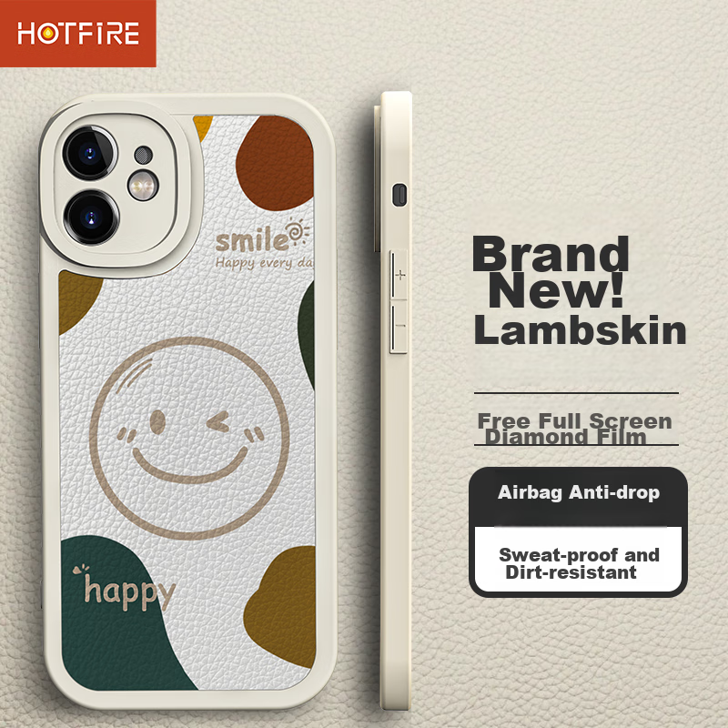 HotFire IPhone 12 Antique White Sheepskin Case with Tempered Glass