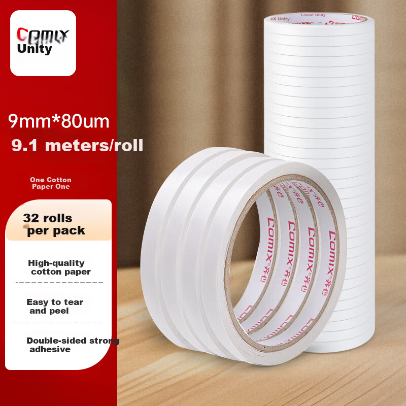 COMIX Double-Sided Tape 9mm x 10y Cotton Paper Strong Adhesion