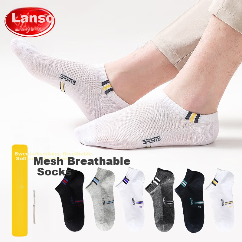 LangSha breathable mesh boat socks for men